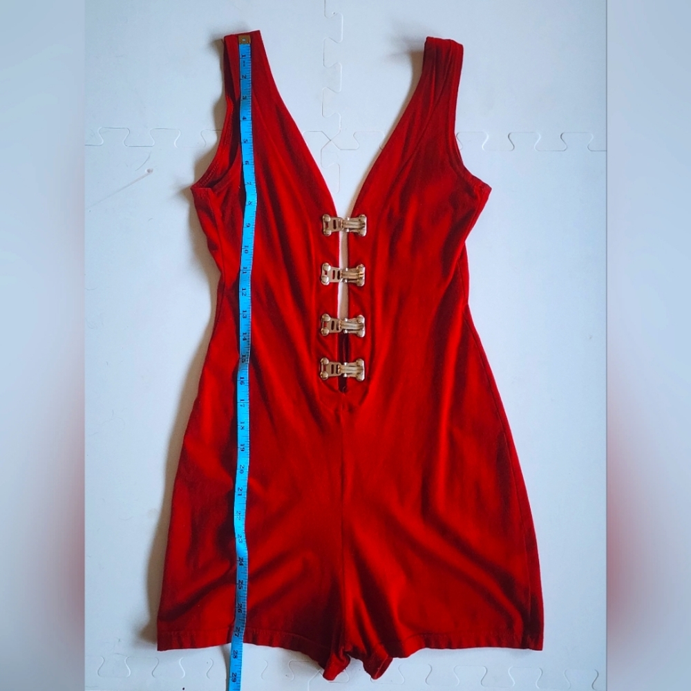 Vintage short red romper with buckles low back